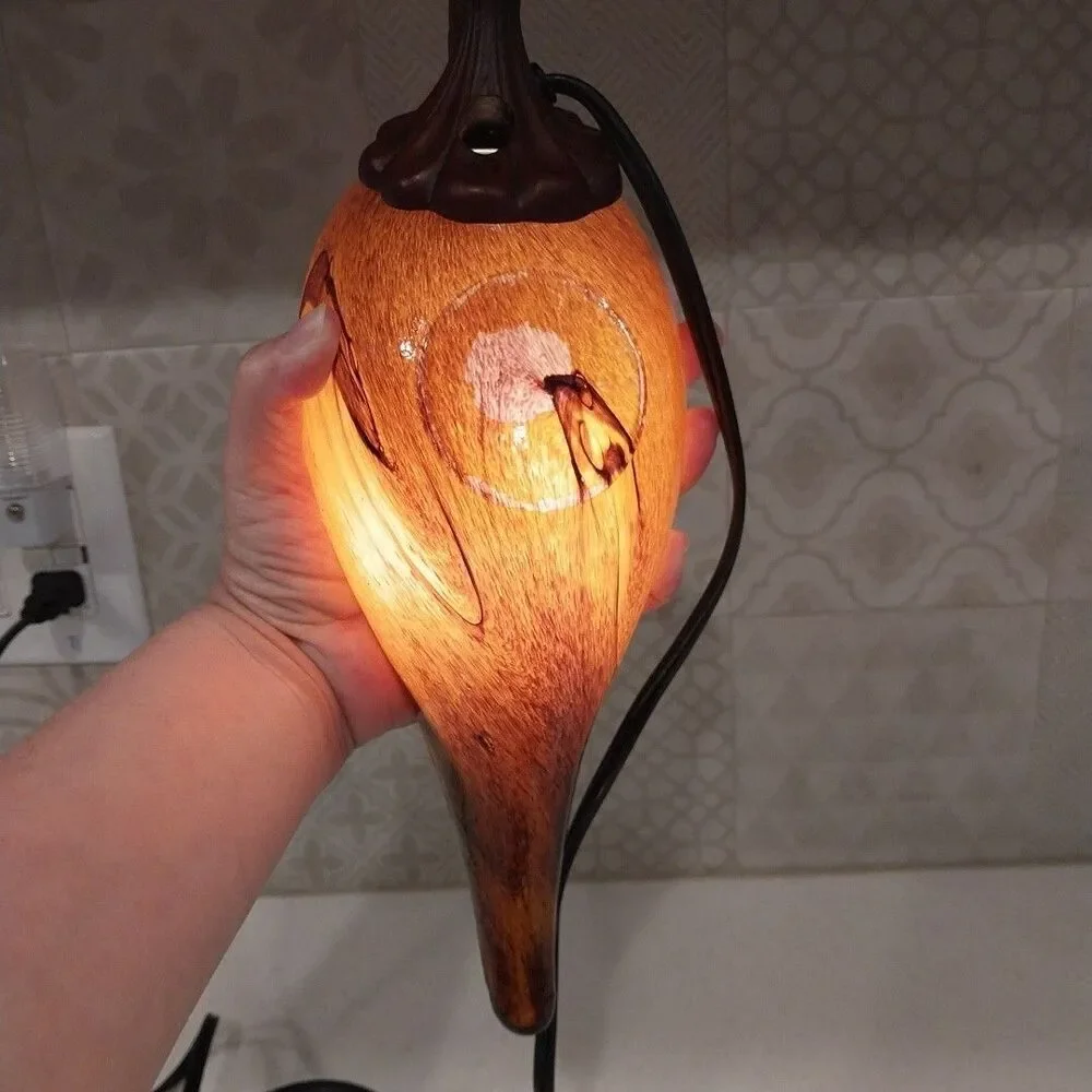 Vintage Aladdin Style Stained Glass Accent Lamp Resin Scroll Handle 12.5